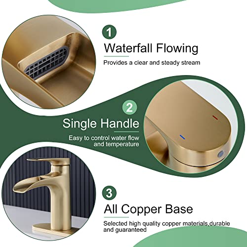 Gold Bathroom Faucets, Single Hole Bathroom Faucets Brushed Gold, Waterfall Faucet For Bathroom Sink Brass Bathroom Faucet With Pop Up Drain Rv Faucet Yardmonet #TOP2