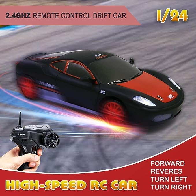 Miniatura 2 de Coche de control remoto RC Drift Car 2.4GHz escala 124 4WD de alta velocidad RC Vehículo con luces LED, baterías y neumáticos a la deriva, autos de
