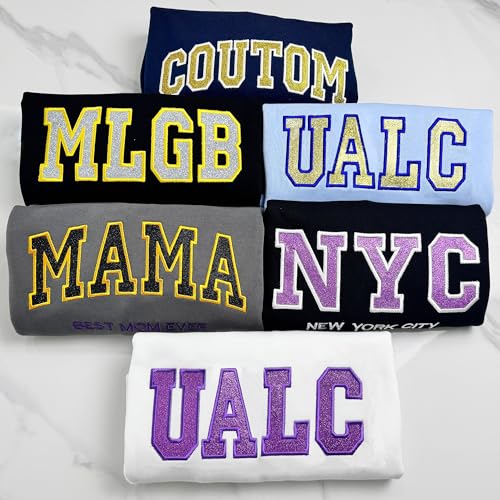 Custom Embroidered Glitter Sweatshirt and Hoodie, University, City, College, Custom Text On Sleeve, Add Your Own Text, Perfect Gifts2