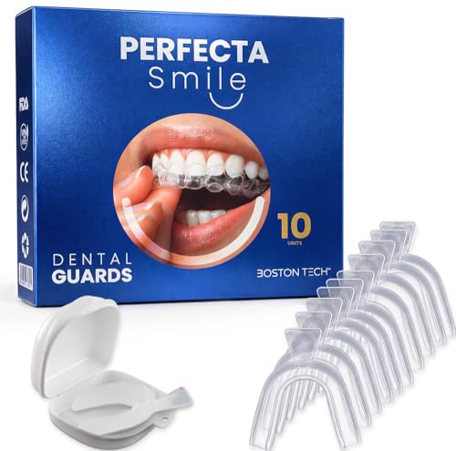 Boston Tech 10 Férulas Dentales para Bruxismo Nocturno | Protector Bucal para Rechinar y Apretar los Dientes | Ajuste Personalizado | Uso para Dormir y Deporte | Sin BPA | Estuche Protector Incluido