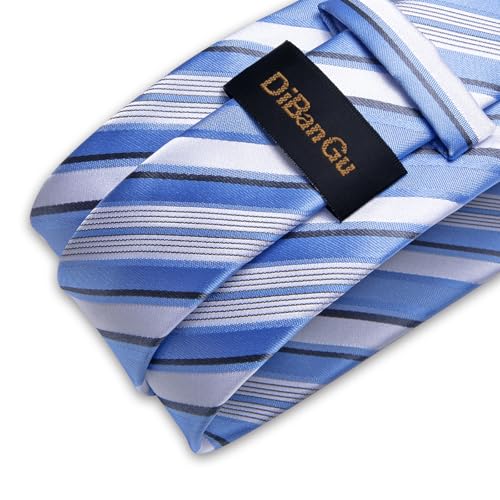 Image of DiBanGu Striped Tie Set for Men Silk Woven Plaid Necktie and Pocket Square Cufflinks Business Wedding
