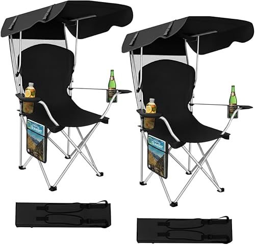 Miniatura 17 de Sillas de Camping Plegables Portátiles con Toldo de Sombra, Silla de Playa para Adultos, Tela Oxford 600D Duradera Resistente a la Intemperie, Silla