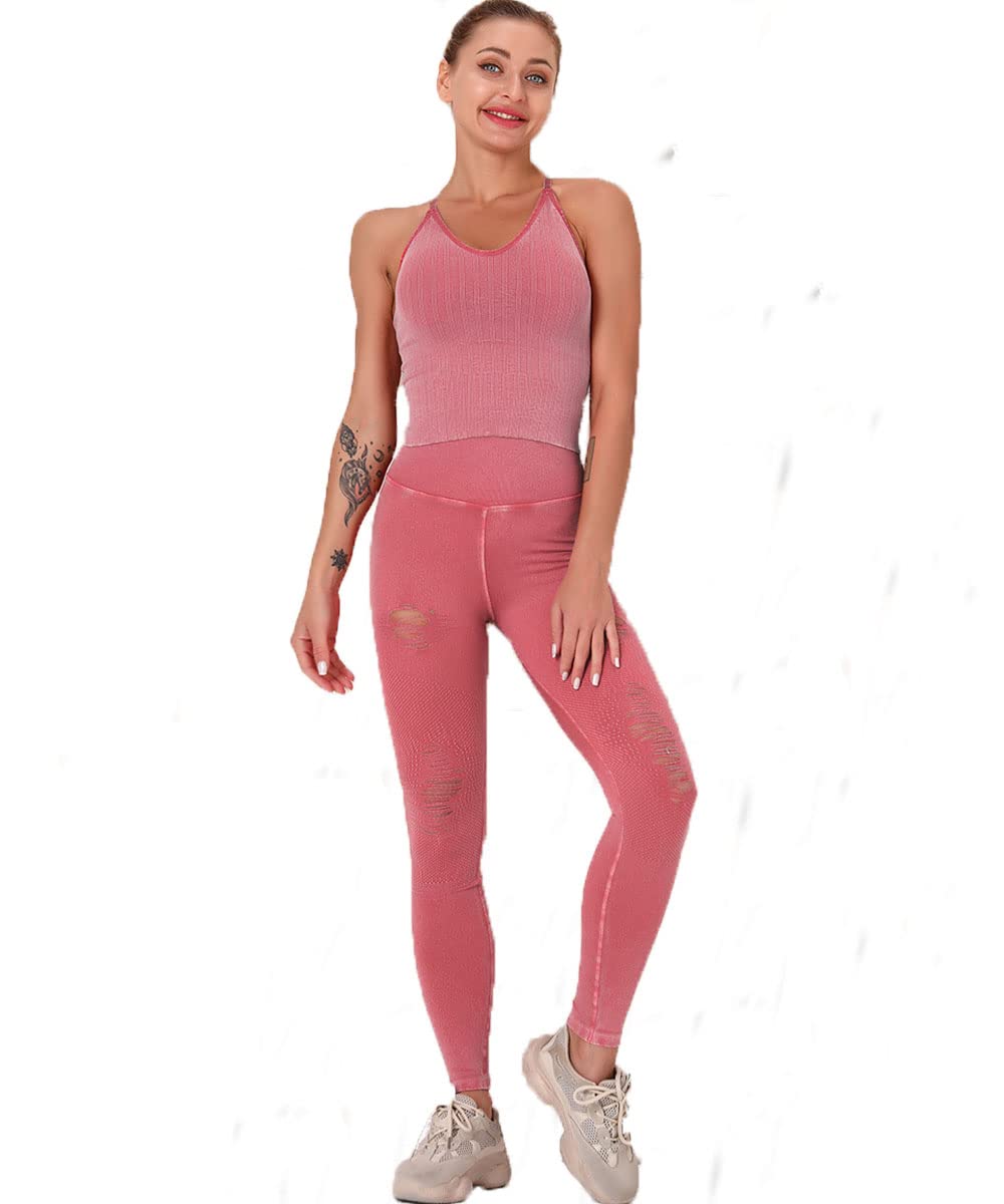 Elhada Workout Sets Women 2 Piece Yoga Fitness Exercise Sportswear High Waist Legging Gym Clothes