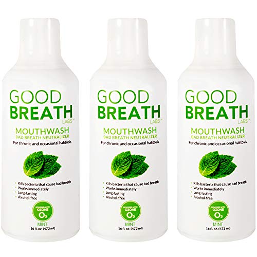Goodbreath Labs Mouthwash | New Ozone Technology Specialized in Chronic Halitosis | Mouth Rinse Alcohol Free | Bad Breath Neutralizer | Mint Flavor Oral Rinse for Gum Disease ((3 Pack) 16 oz)