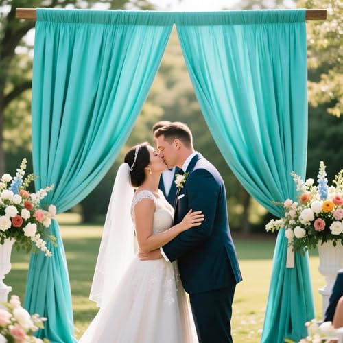 Image of 2 Panels Teal Backdrop Curtain, 10 x 10 Feet Polyester Background Curtains for Parties, Weddings, Baby Showers, Halloween, Christmas, Birthday Party Photoshoot Backdrop Curtains Decorations