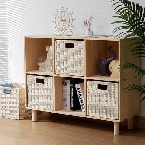 TAIMEI&G02 4er-Set Kallax Expedit Regal Korb/Kallax Korb Geflochten / 30,5 x 30,5 x 30,5H cm/Plastik Regalkorb/Faltkorb Flechtkorb/Regalbox Storage Box/Aufbewahrungskorb Regalkorb Faltbar, lvory