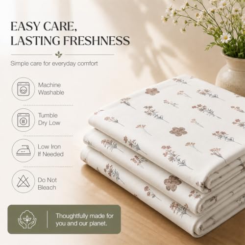 Image of HOMEMONDE 100% Pure Cotton Super King Size Bedsheet with Two Pillow Covers | 186 TC Soft & Breathable Floral Printed Bed Sheet| (108 x 108 Inch /274 x 274 cm, Prairie Charm)