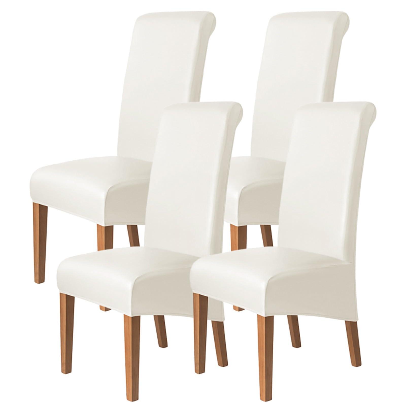 Stuhlhussen für Esszimmerstühle,wasserdichte PU-Leder Stuhlhussen-Set 2/4/6 Stück,Dehnbarer Universeller Esszimmer-Stuhlhussenschutz,Abnehmbar und Waschbar(Beige,Set of 4)
