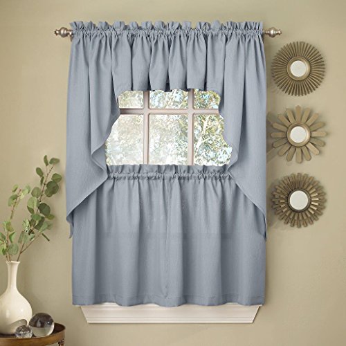 Image of Sweet Home Collection 5 Pc Kitchen Curtain Set-Valance Swag Choice of 24 inch or 36 inch Tier Pair, Ribcord Blue