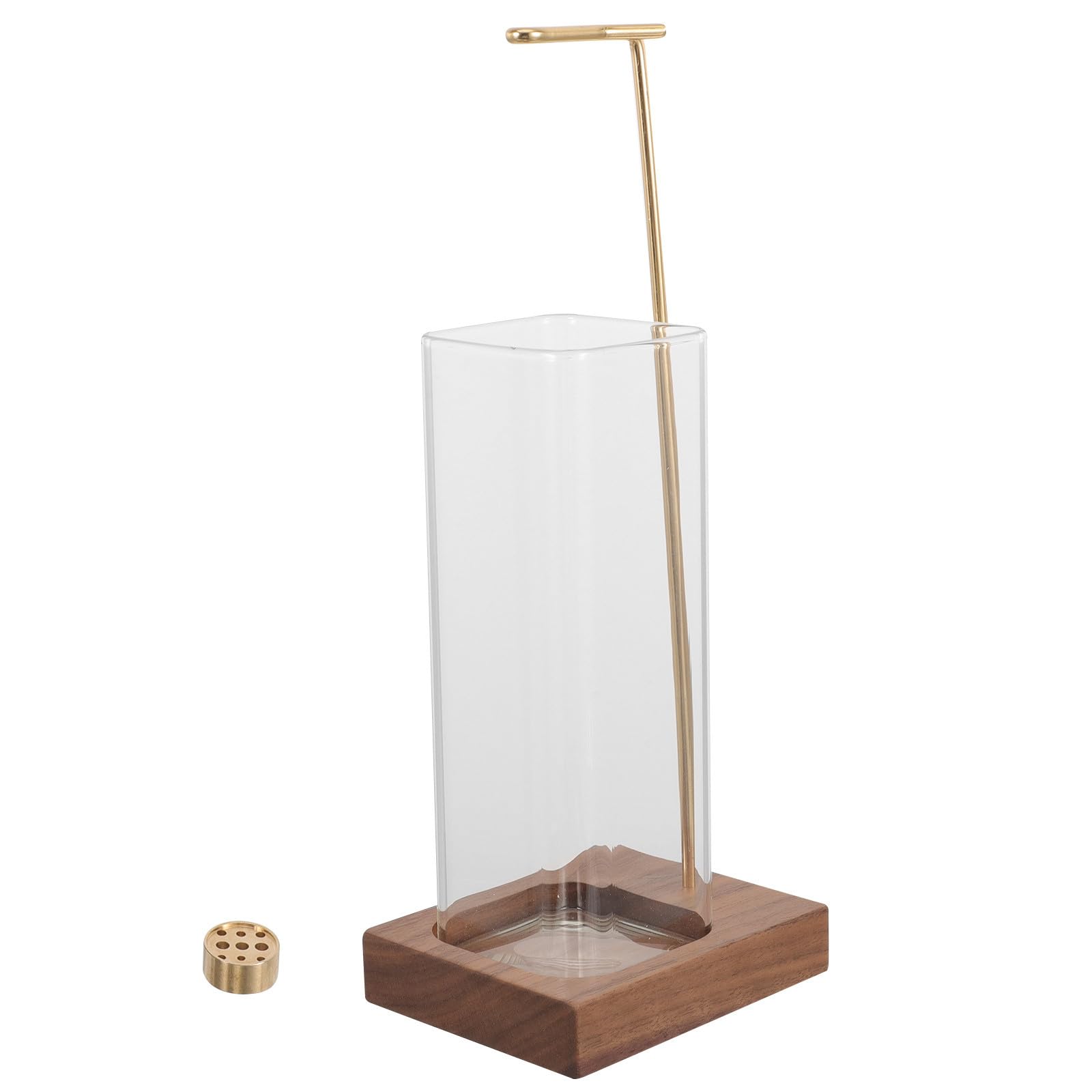 Porte-bâtonnets de parfum en verre et bois support laiton carré