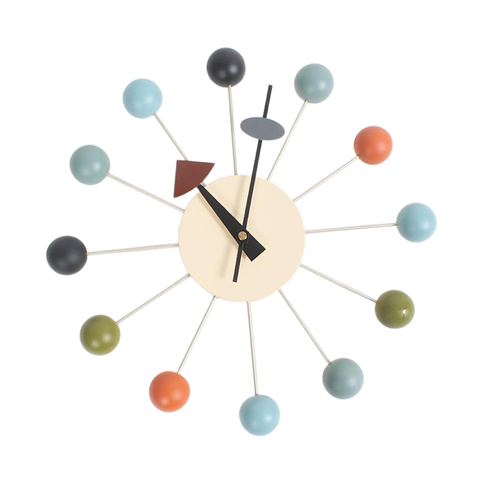 Milageto Große Wanduhr Modern, Holz 3D Wanduhr mit Kugeln, Silent Non-Ticking, batteriebetrieben, 32 cm, Kreative Candy Hängeuhr für Wohnzimmer Küche Büro, Bunter Ball