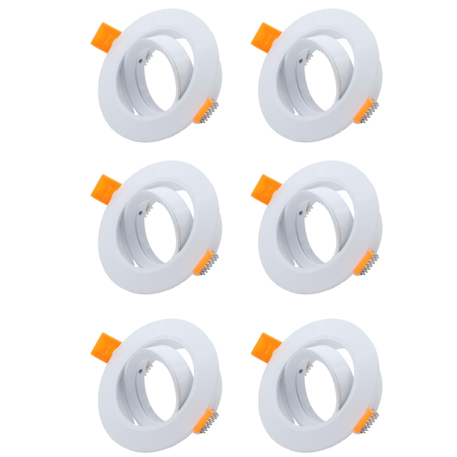 COOINJOY 6X LED Recessed GU10 Spot Light Fittings 30° Tilt Downlights for Ceiling Round Brushed White Spotlights Mounting Frame with GU10 Lamp Holder 240V, Outer Diameter 90mm, Cutout 68-80mm
