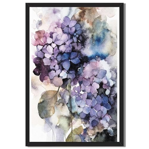 Framed purple hydrangea watercolor painting Poster Canvas Print Art Vintage