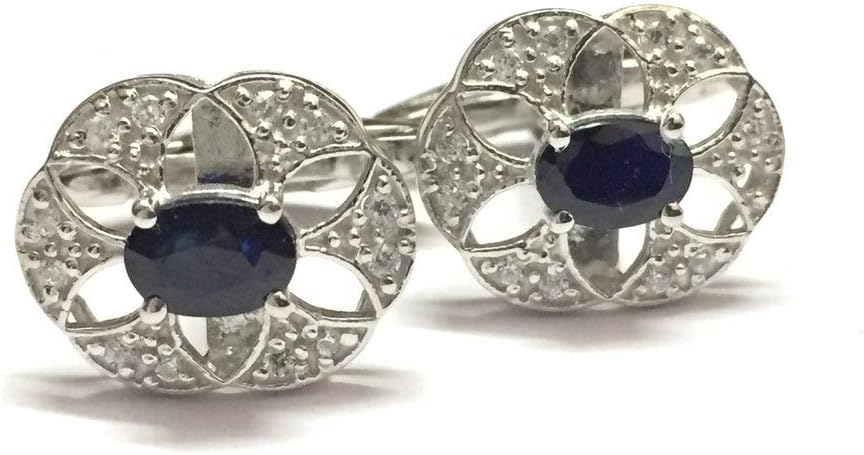 Silver Blue Sapphire Cufflinks 1.8 Ct Blue Sapphire Men Cufflinks Groomsmen Cufflinks For Wedding