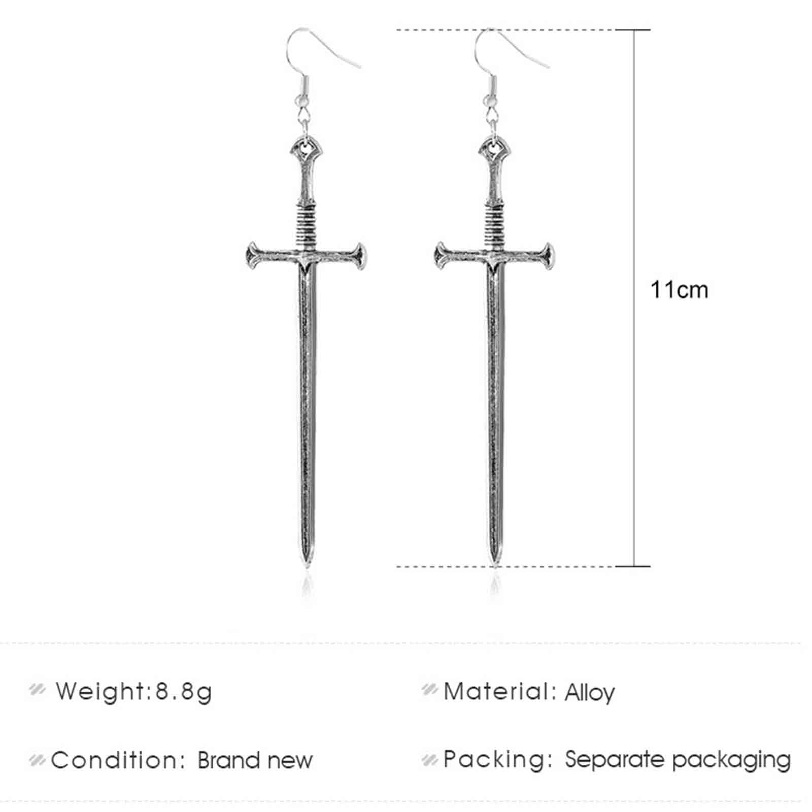 Orecchini A Goccia Punk Con Spada E Croce – Argento, Pugnale Gotico Lungo Per Donne E Ragazze, Gioielli Vintage Statement