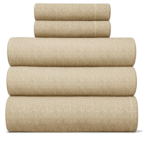 Split King Size 5 Piece Sheet Set - Breathable & Cooling Bed Sheets Set - Hotel Luxury Bedding for Women, Men, Kids & Teens - Deep Pockets, Easy-Fit & Wrinkle Free - Oeko-Tex - Beige Heathered Sheets -  CGK Unlimited