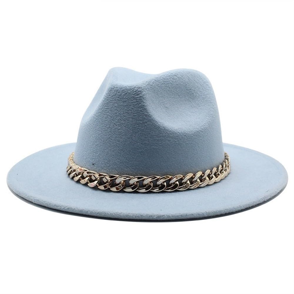 RZL Chapeau melon à large bord simple église Derby chapeau haut-de-forme avec chaîne dorée Chapeau Fedoras en feutre Panama (beige)
