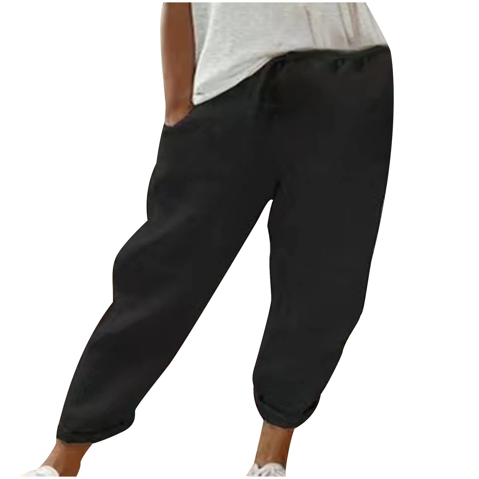 Casual Summer Wide Leg Pants for Women Drawstring Waist Baggy Fit Pants Lightweight Comfy Straight Pants with Pockets