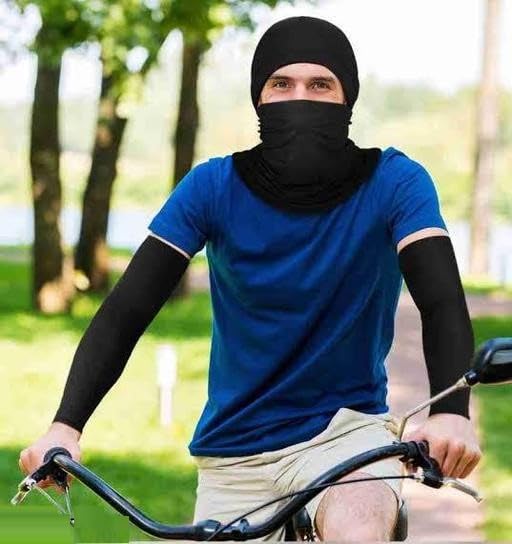 Image of Face Mask with 1 Pair Arm Sleeves for Men & Women | Breathable Stretchable Fabric for Biking, Cycling, Running, Riding & Outdoor Use | Sun Dust Protection Combo Set
