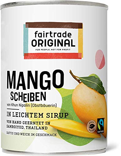Mango in Dosen von Fairtrade Original | 425 g Mangoscheiben leicht gezuckert | Mango Scheiben mit Sirup | Sweet Mango | Dosen Mango Fair Trade und natürlich (1 Dose (425g)) Cover