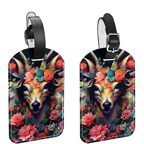Étiquette à bagages pour valise et sac de voyage, lot de 2 porte-étiquettes fleurs avec nom