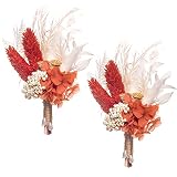Dried Flowers Boutonnieres 2-Piece Set for Boho Rustic Wedding Groom and Groomsmen Corsage Anniversa