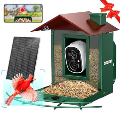 Osoeri Bird Feeder with Camera, Camera Bird Feeder for Outside, Solar-Powered, Smart AI Identify Birds, Auto Capture Video & Instant Arrival Alert, Ideal Gift for Family and Birdlover