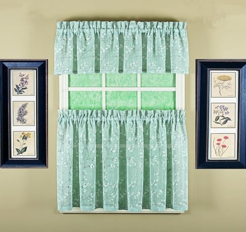 Today's Curtain, Willow Faux Linen Print Tier 24", Green, 56" W x 24" L