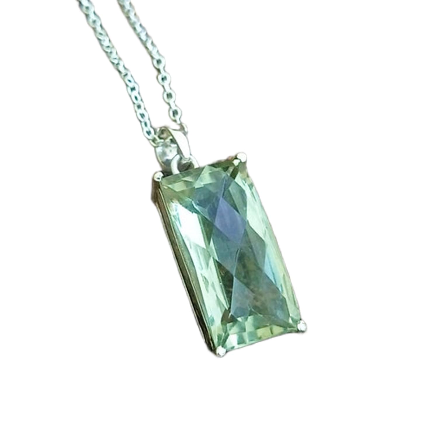 Pendentif améthyste verte naturelle et argent 925, un collier rectangle d'exception