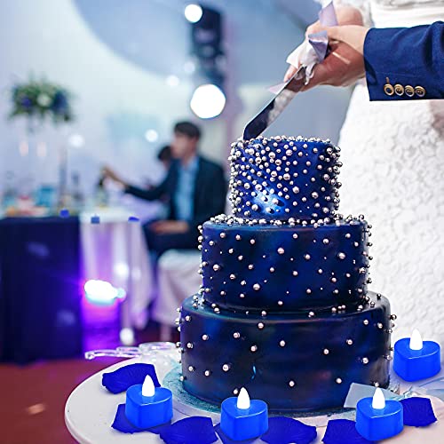 Image of Honoson 1000 Pieces Artificial Blue Rose Petals with 24 Pcs Flameless Heart Shaped LED Tealights Candles Special Romantic Night Decorations for Proposal Wedding Anniversary Table Decor