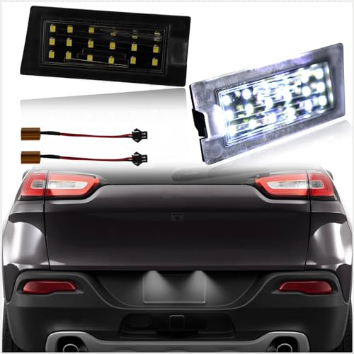 KEEGTBOX Full LED License Plate Light Tag Lamp Assembly Compatible with Jeep Cherokee SUV 2014-2018 White light 2-Piece Replacement
