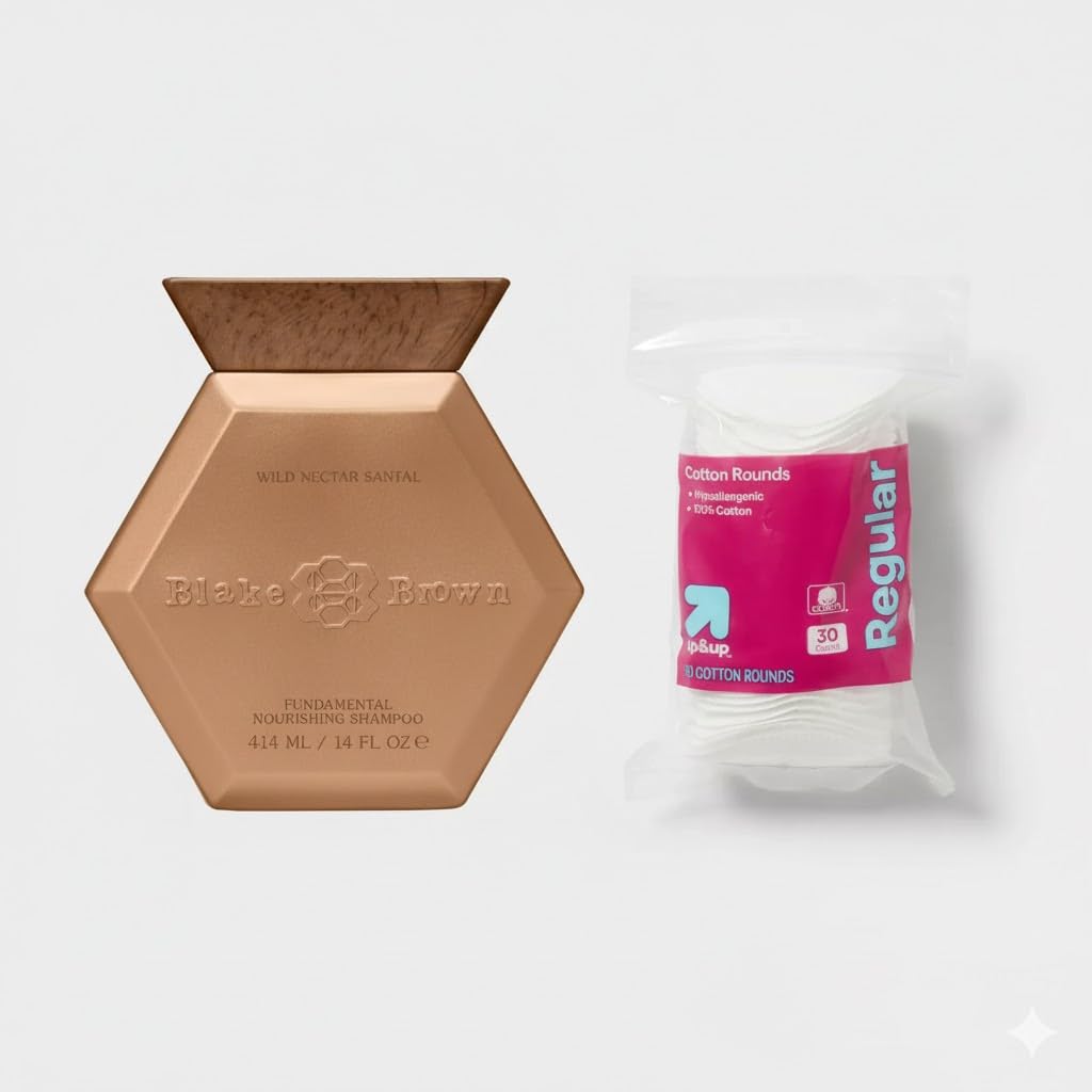 Blake Brownn Fundamental Nourishing Shampoo - Wild Nectar Santal, Woody Floral Scent, 14 fl oz + Makeup Remover Pads Included