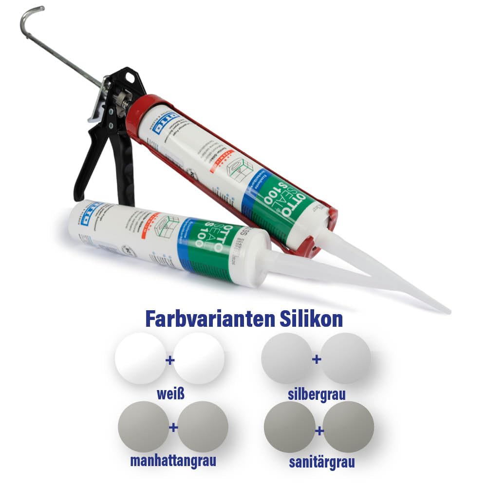 Karl Dahm OTTOSEAL S100 - Set di 2 cartucce di silicone sanitario premium + pressa per fughe, levigante, piastra per fughe e flacone spray, resistente alla muffa, ai raggi UV (C18, art. n. 13118)