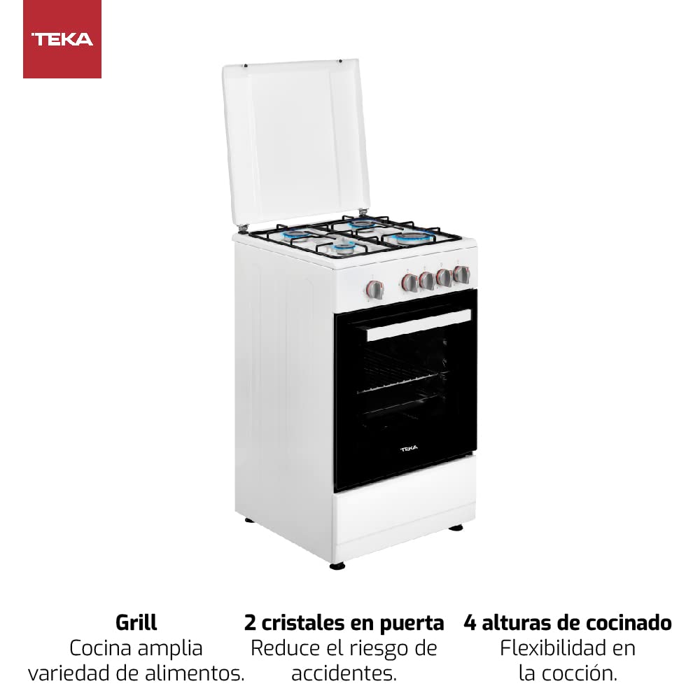 TEKA Cocina de Gas Butano 50 cm, 4 Quemadores, Horno con Grill, Mandos Metalizados, Seguridad Termopar, FS 502 4GG