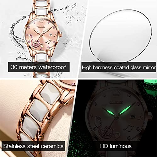 Image of OLEVS Women's Wristwatch, Stylish, Easy to Read Japanese Movement, Popular, Cute, Date, Luminous, Waterproof, Valentine's Day Gift, Pink, Versatile