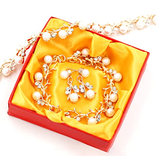 Uloveido Alloy Crystal Wedding Jewelry Sets for Brides Rhinestone Necklace and Drop Earrings Platinum Plated Y6444