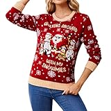 Zkydhbd Suéter feo de Navidad con luz LED para mujer, diseño de panes de jengibre, de dibujos animados, para festividades, festivales, manga larga, suéter de Navidad, Modelo 4 sin luz, M