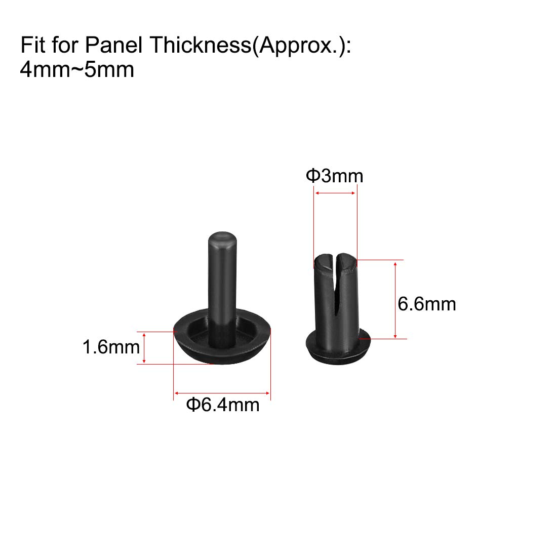 100 Pcs Panel Rivets 100-Pack 3mm Nylon Push Rivets - Removable Head ...