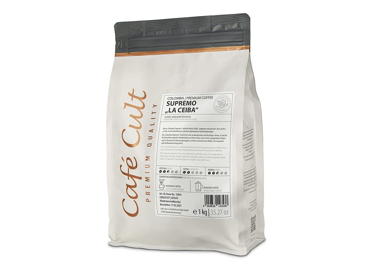 Café de Colombia "La Ceiba" grano tostado en bolsa 1 kg