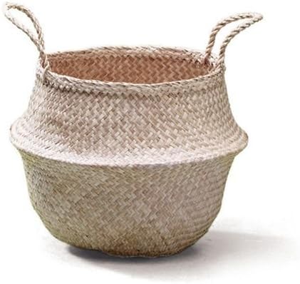 Sosibon Large Seagrass Belly Basket with Handles for Storage (Natural)
