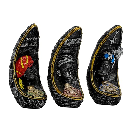 Image of Vibrant Beautiful Finish Uniquely Hand Crafted Home Decor African Tribal Women Art Piece (African Face Lady Set of 3)