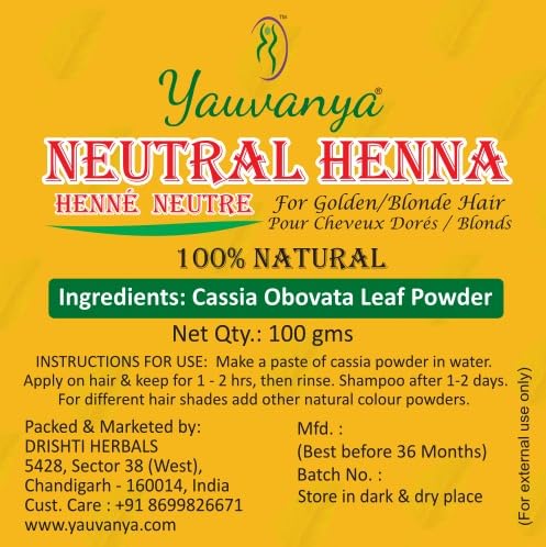 Yauvanya 100% reines Cassia (neutrales Henna) Pulver - 3X100 g für blondes/goldenes Haar…
