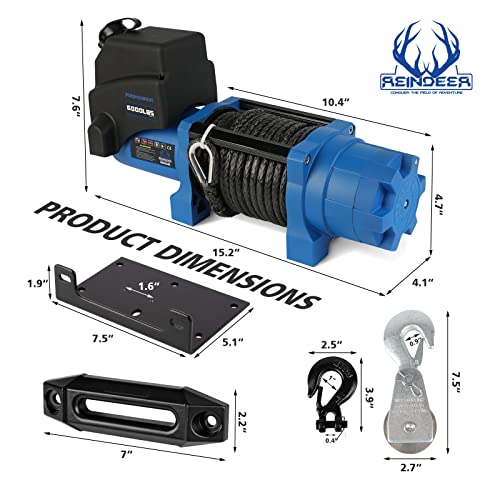 Reindeer New 12V Winch 6000 Lb Load Capacity Electric Winch Kit Synthetic Rope For Atv Utv With Hawse Fairlead Waterproof Ip67 With Wireless Remotes #TOP2