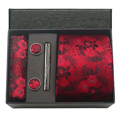 Image of Paisley Floral Mens Tie Formal Necktie Pocket Squares Ties Clips Cufflinks Classic for Men Set