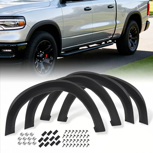Primedura Fender Flares, Compatible with Dodge 2009-2018 Ram 1500, (Doesn't Fit R/T Models), Textured Black PP Injection Front & Rear Wheel Cover Protector Vent Trim 4pcs 68054338AB, 68054339AB