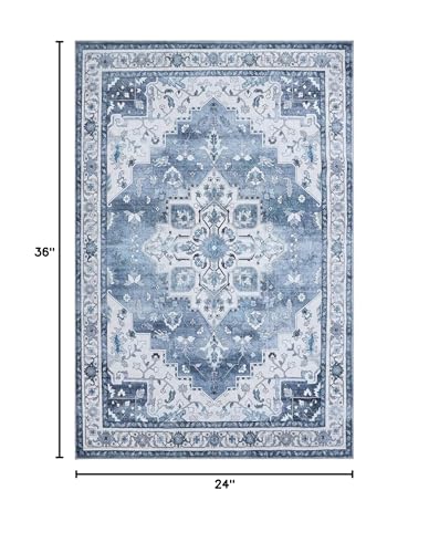 Mecko Boho Tribal Area Rug - 2X3 Distressed Small Entryway Rug Doormat Faux Wool Non-Slip Washable Low-Pile Floor Carpet For Indoor Front Entrance Kitchen Bathroom thumb #1