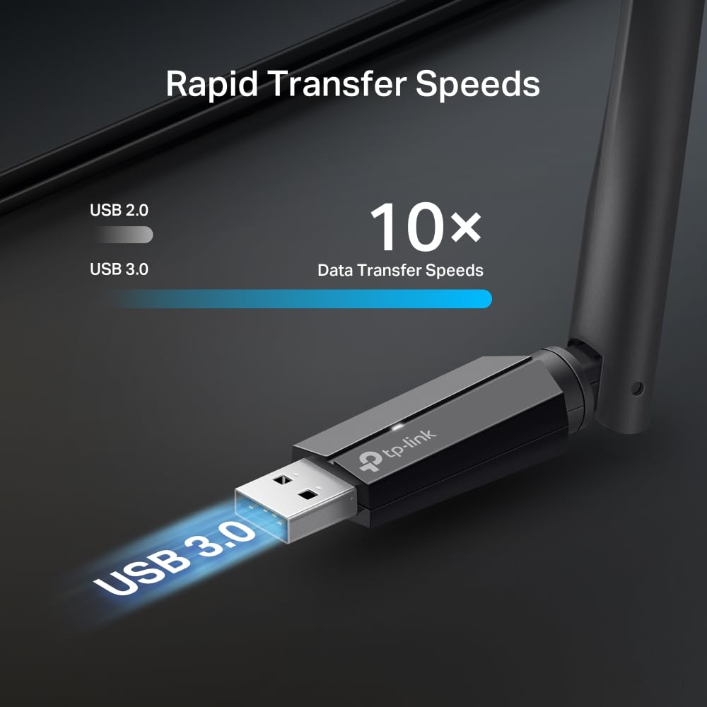 TP-Link Clé WiFi 7 BE6500 Tri-Bande USB 3.0, Archer TBE400U Plus | Bande 6 GHz, antenne haute performance, MLO, idéal gaming/streaming 8K/télétravail, compatible Windows 10 et 11