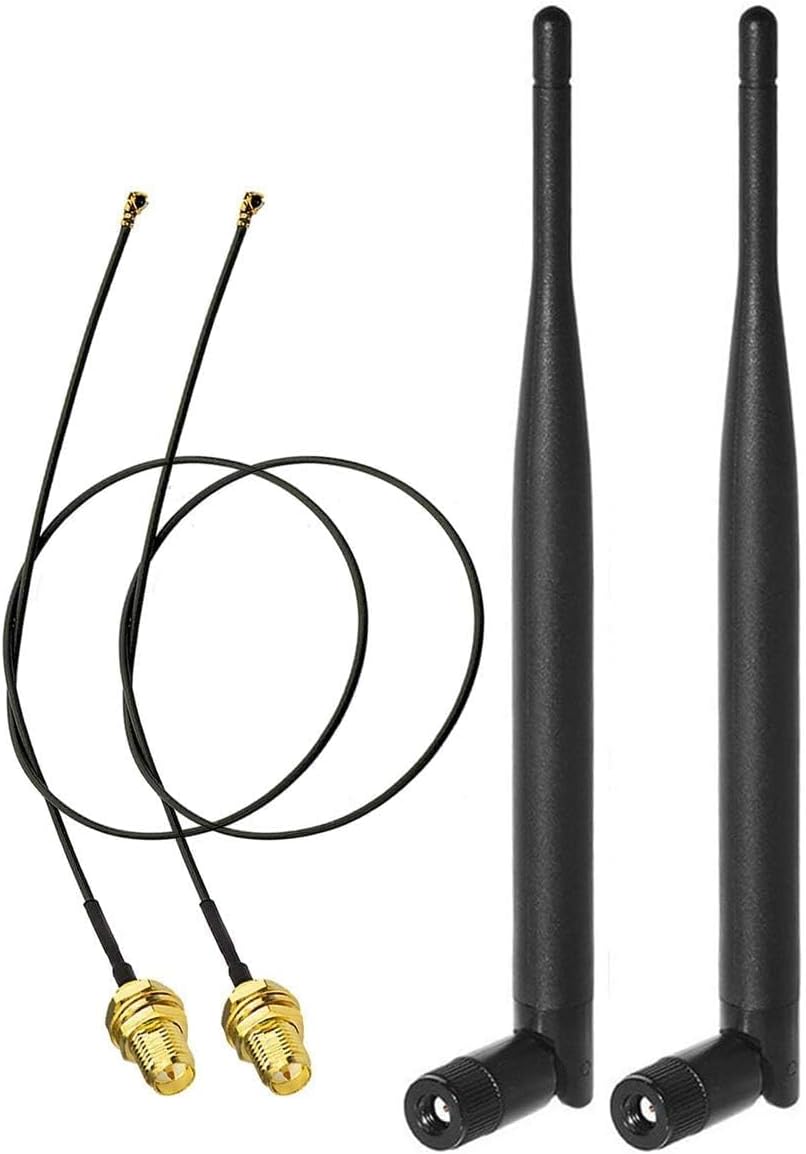 Bingfu Dual Band WiFi 2.4GHz 5GHz 5.8GHz 6dBi RP-SMA Male Antenna & 20cm 8 inch Extension Cable 2-Pack for M.2 NGFF Intel Wireless Network Card WiFi Adapter Laptop