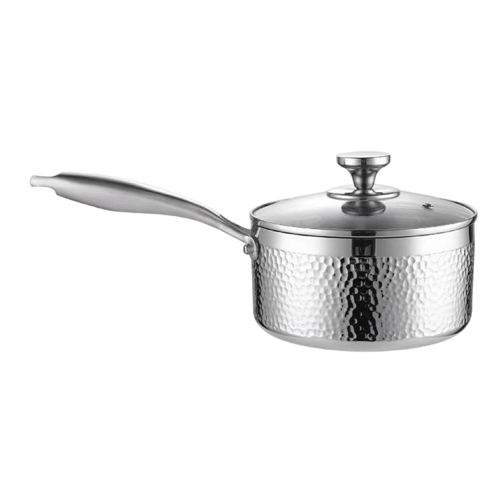 Rondel Patelnia Do Gotowania Ze Stali Nierdzewnej O Rączce 16 Cm | Mały Rondel Do Sosów Z Pokrywką Na Zewnątrz W Ogrodzie Na Biwaku Piknik Podwórko Restauracja Kuchnia I Dom