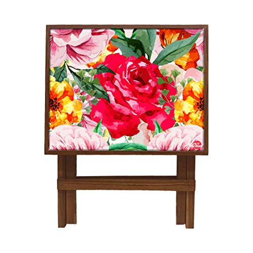 Image of Nutcase Designer Teak Wood Side Table Folding Wooden Bedside Coffee Outdoor Picnic Table - Beautiful Rose 12 x 16